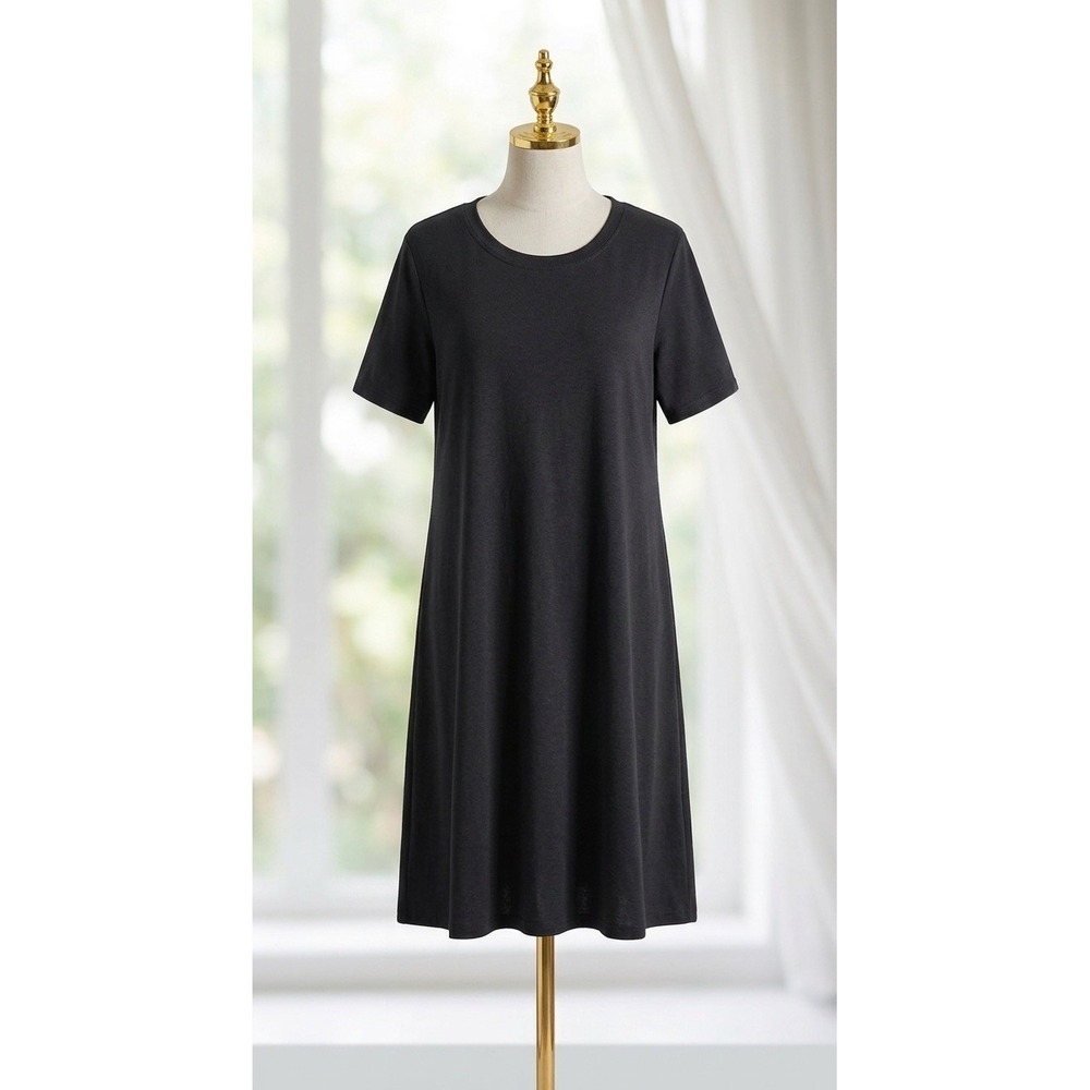 Susan Graver Knit Shift Dress Black Plus Size 2x Pullover Short Sleeve A55885